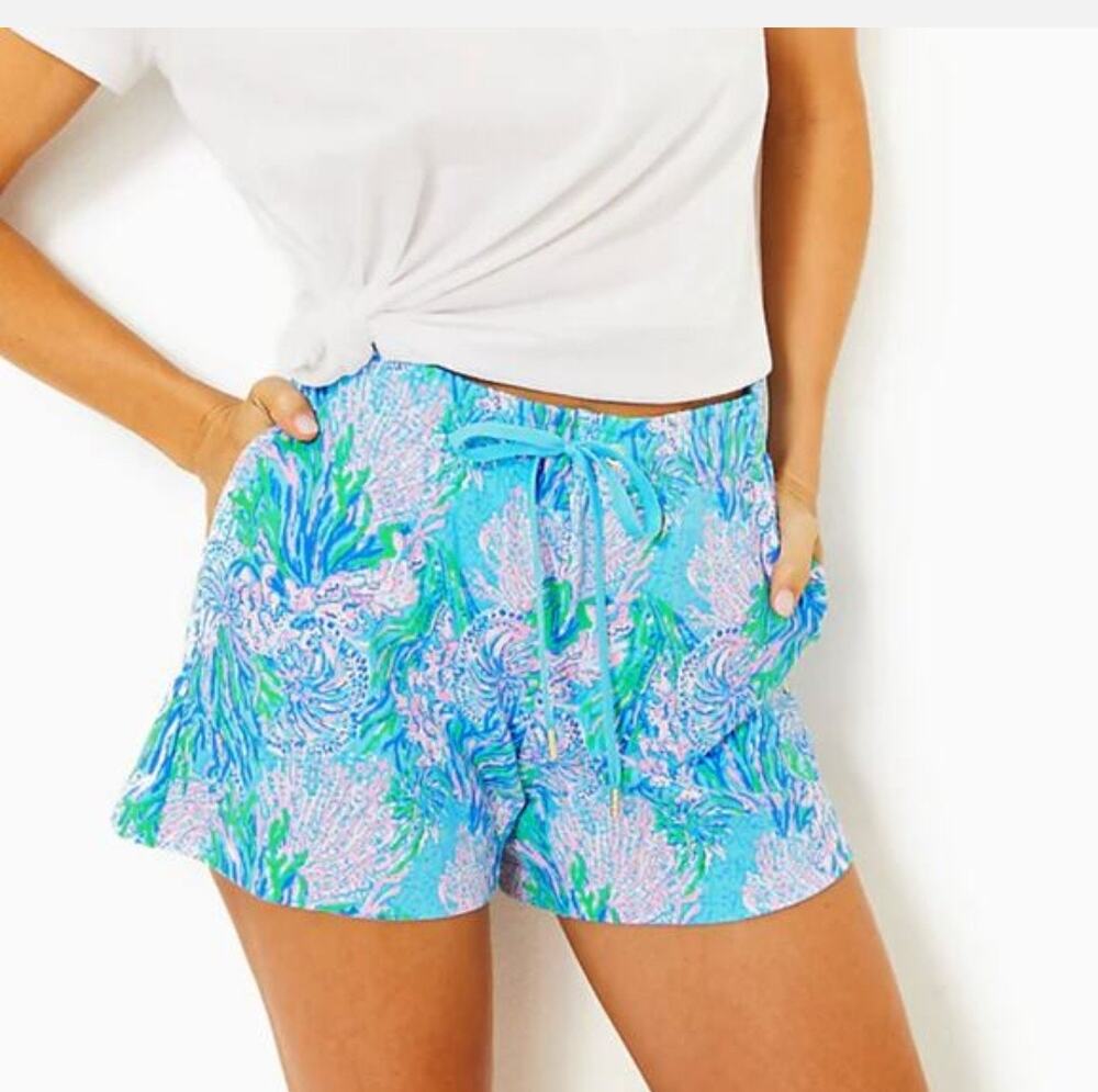 Lilly Pulitzer Loxley Knit Shorts L Strong Current Sea NWT